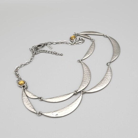 Lane Bryant Hammered Silver Tone Layered Crescent Necklace Lobster Clasp - Picture 2 of 7